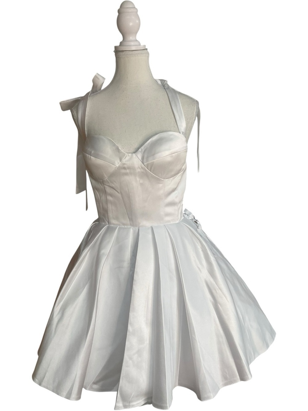 Miss Veil Satin Halter Fit-and-Flare Cocktail Dress White